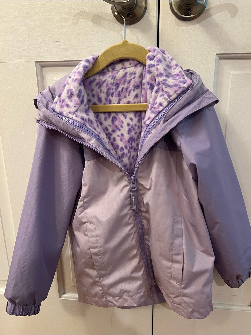 Eddie Bauer Lavender girls' Raincoat with Patterned Fleece Lining size XS
